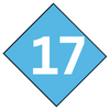 A blue diamond with the number 17 inside of it.