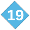 A blue diamond with the number 19 on it.