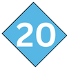 A blue diamond with the number 20 on it.