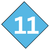 A blue diamond with the number 11 inside of it.