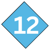 A blue diamond with the number 12 inside of it.