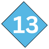 A blue diamond with the number 13 on it.