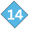 A blue diamond with the number 14 inside of it.