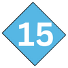 A blue diamond with the number 15 on it.