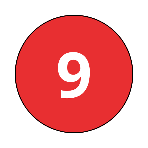 Red circle with the number 9 in white.