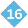 A blue diamond with the number 16 on it.