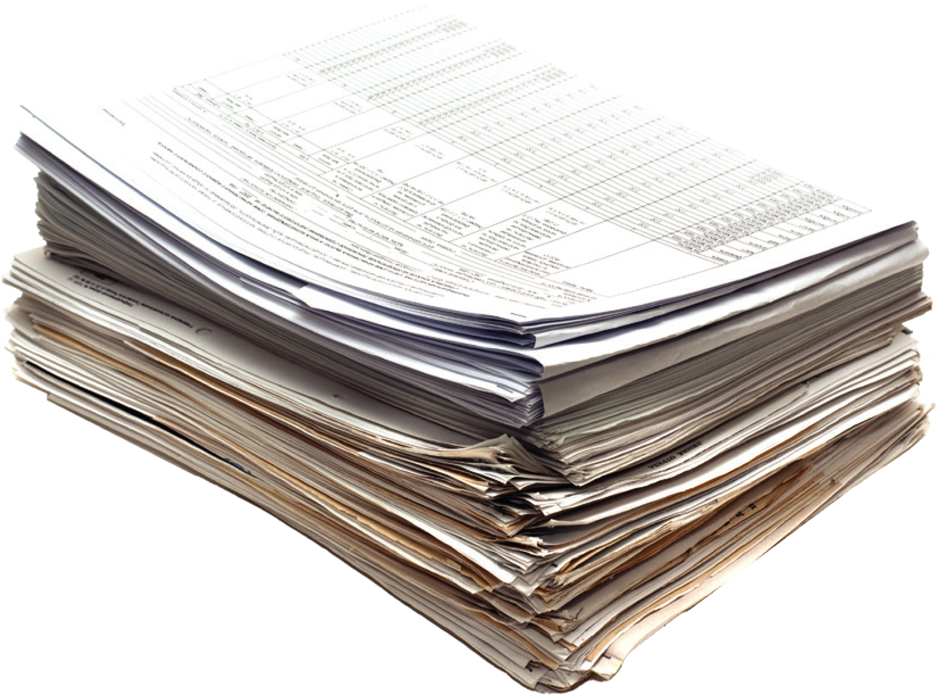 A stack of papers is stacked on top of each other on a white background.