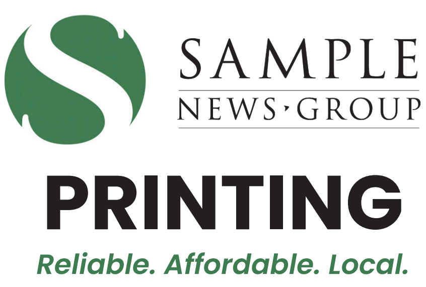 The logo for sample news group printing is green and black