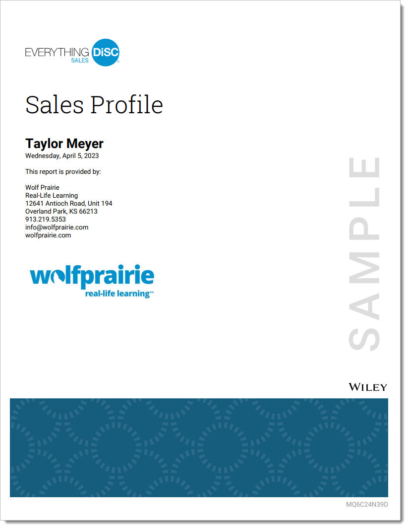 Sales profile cover page with the name Taylor Meyer and the logo of wolfprairie.