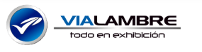 Vialambre logo with blue circular icon and slogan “todo en exhibición”