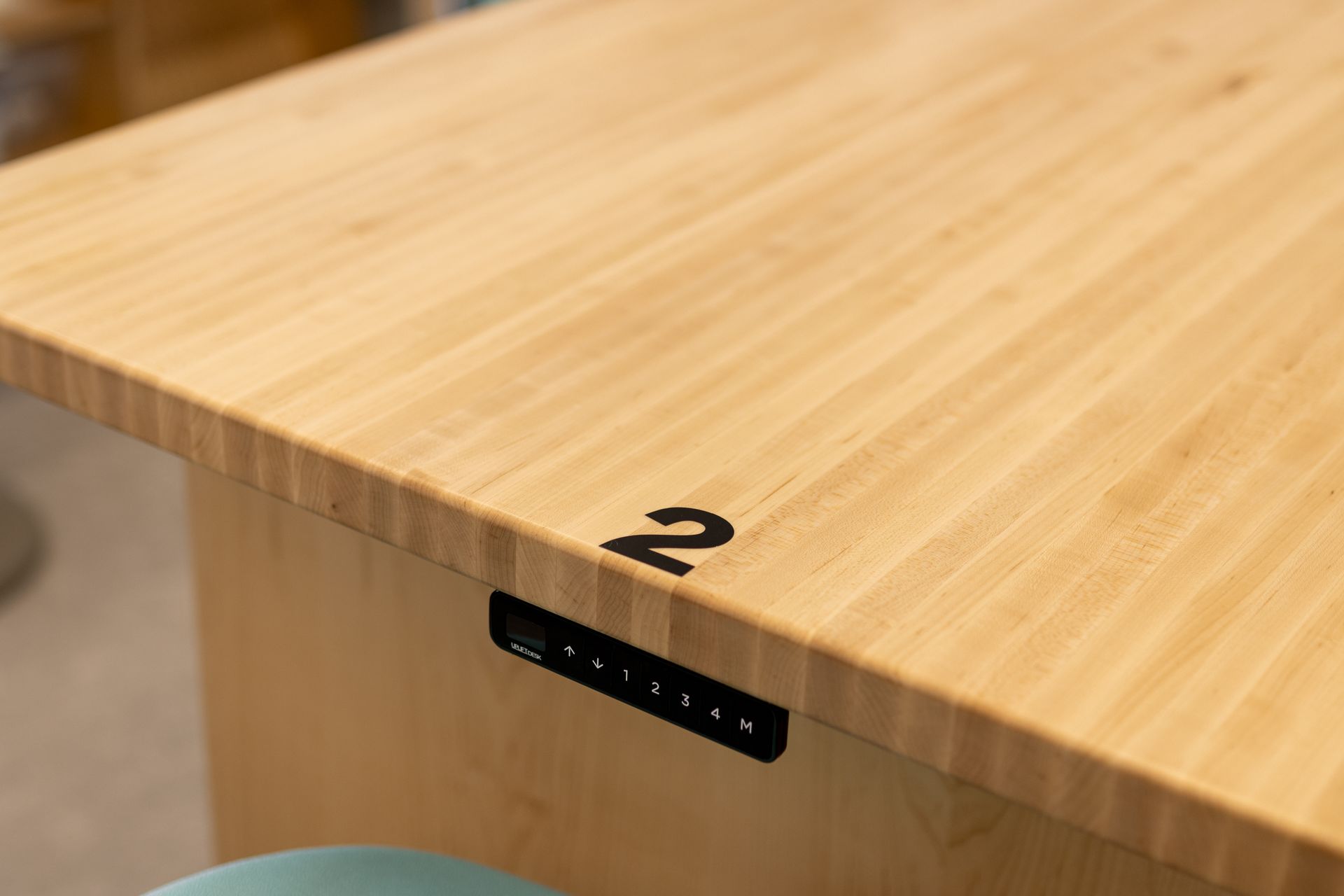 Wooden desk with the number