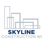 Skyline Construction WI logo with blue and gray building outlines above the company name