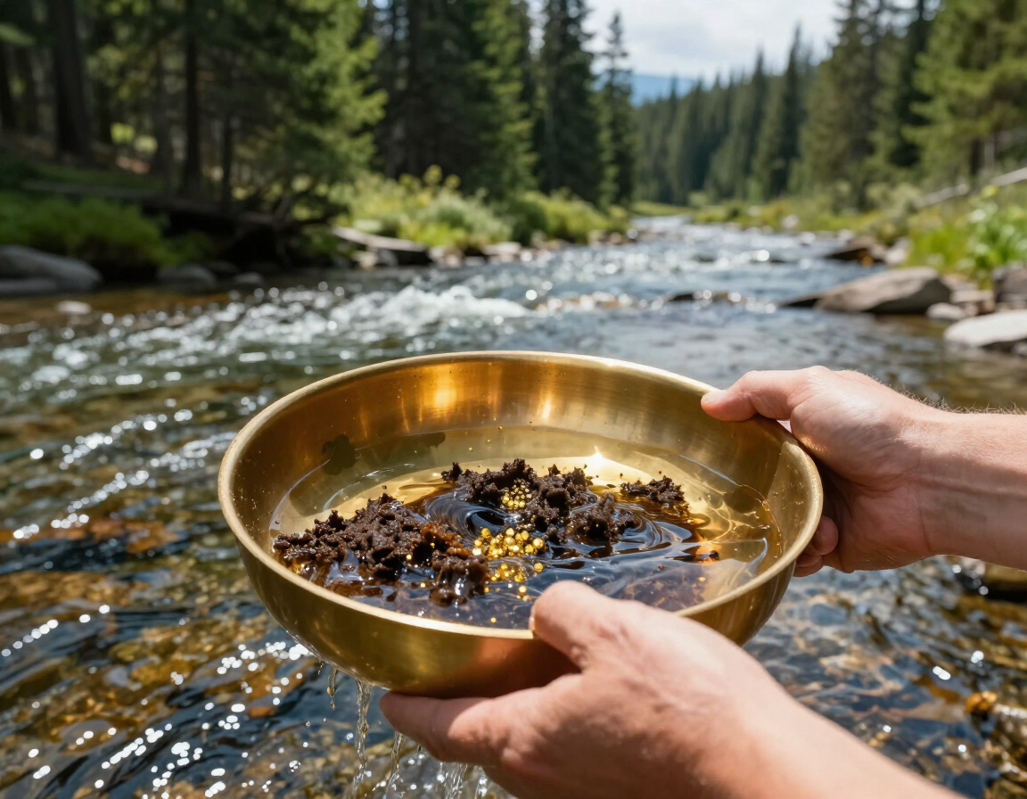 Gold panning by the river