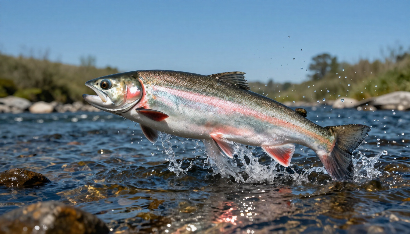 Steelhead jumping out of water