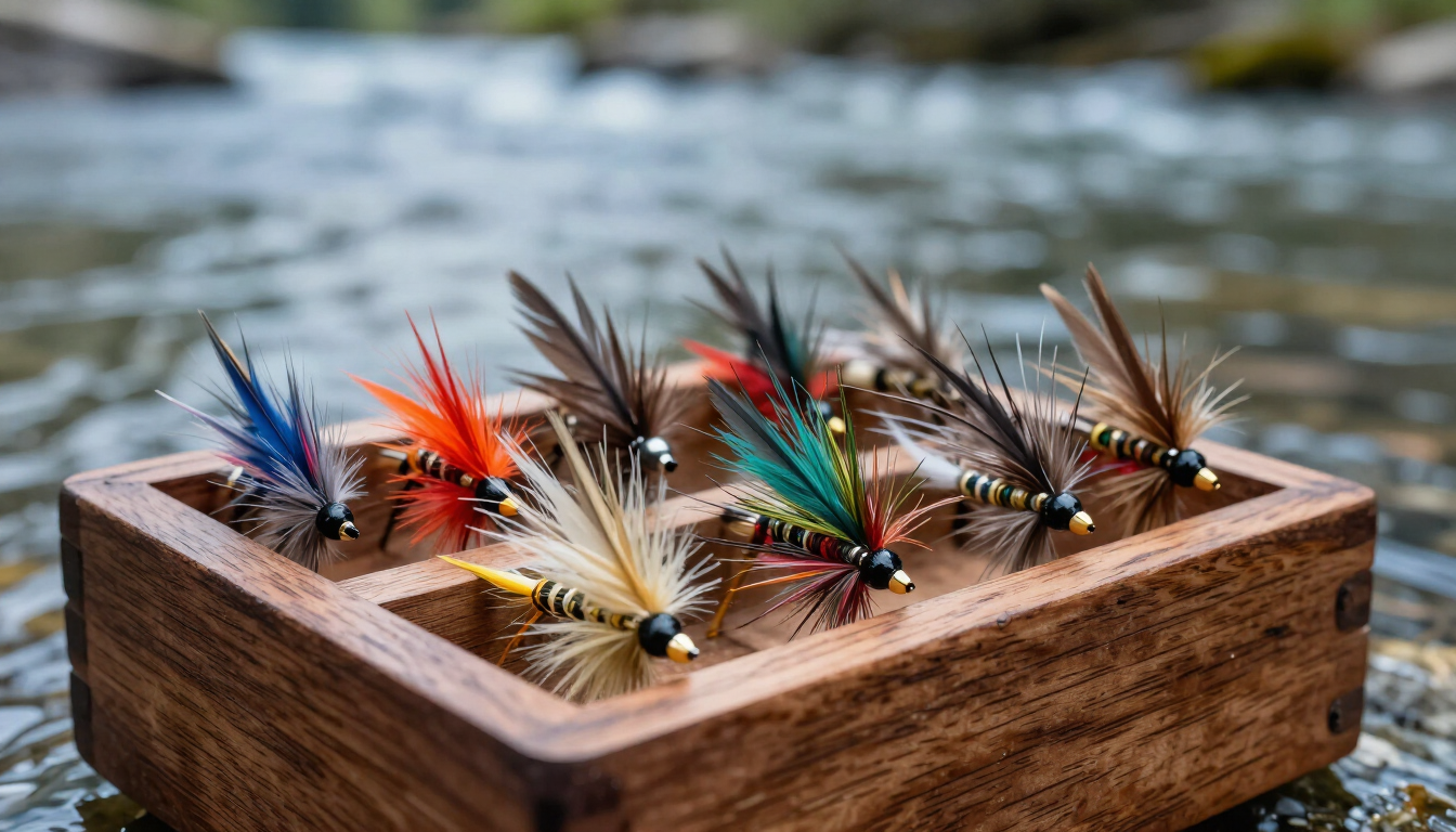 Close up of fishing flies