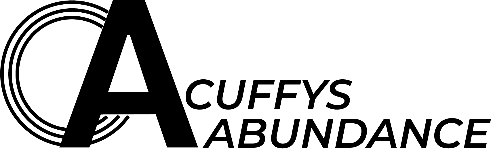 Black and white “A Cuffys Abundance” logo with a large stylized A and circular stripes.