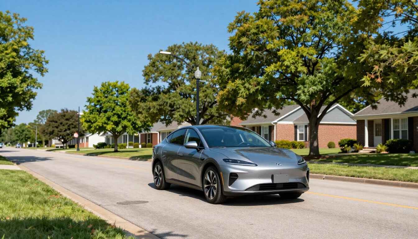 Modern car driving through a suburban Edmond neighborhood.