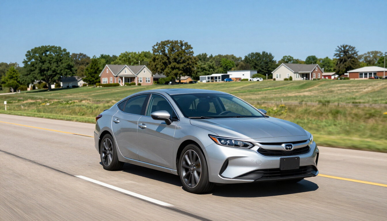 Modern car driving through Edmond, Oklahoma scenery.