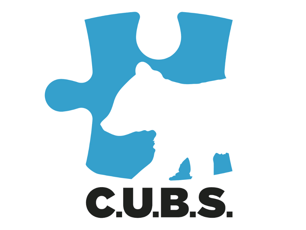 The cubs logo is a puzzle piece with a bear on it.