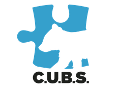 The cubs logo is a puzzle piece with a bear on it.
