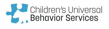 The children 's universal behavior services logo is blue and white.