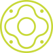 Light green circular design with a wavy cross-like shape inside and four small dots.
