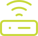 Green Wi-Fi router icon with signal waves emitting upwards.