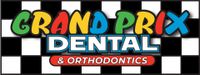 Grand Prix Dental in Katy, TX A logo for grand prix dental and orthodontics with a checkered background.