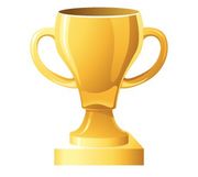 A gold trophy with two handles on a white background