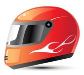 A red motorcycle helmet with flames on it