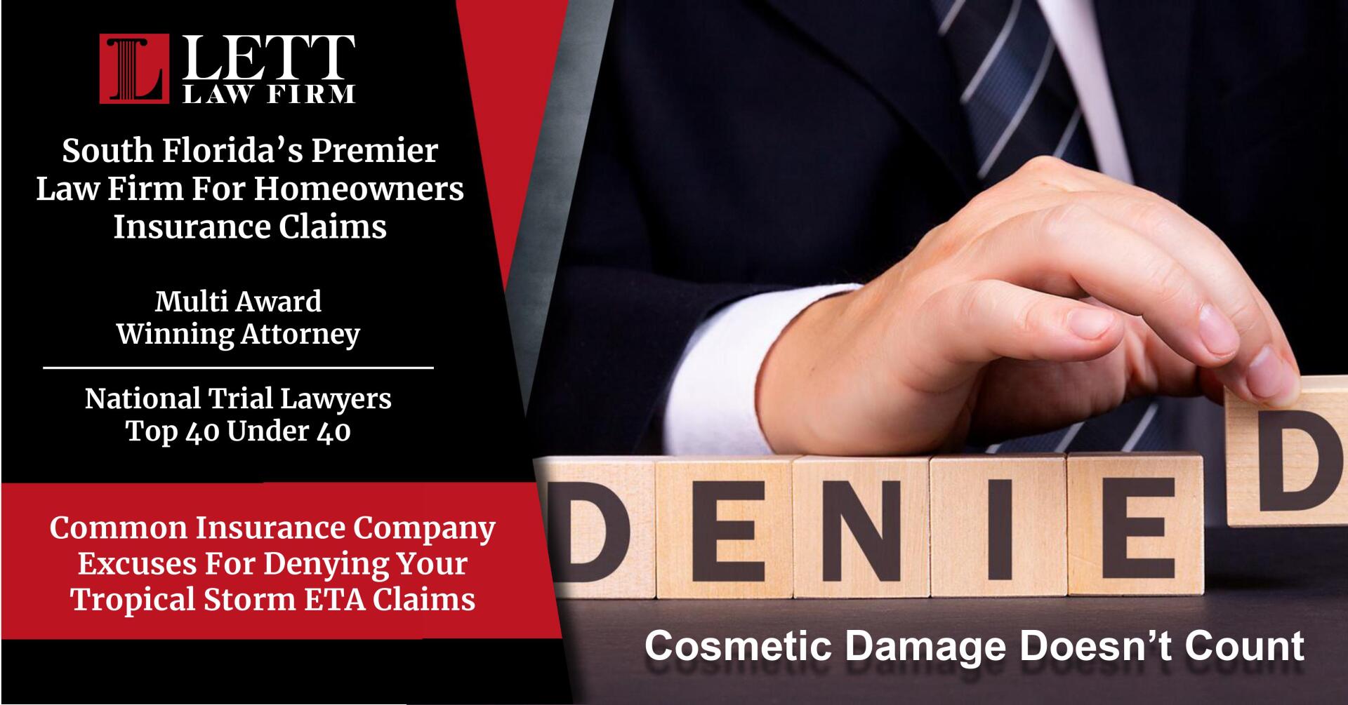Miami Homeowners Insurance Lawyer - Common Insurance Company Excuses For Denying Your Tropical Storm ETA Claims:  Cosmetic Damage Doesn't Count