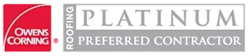 Owens Corning Platinum Preferred Contractor certification badge, indicating certified roofing contractor status