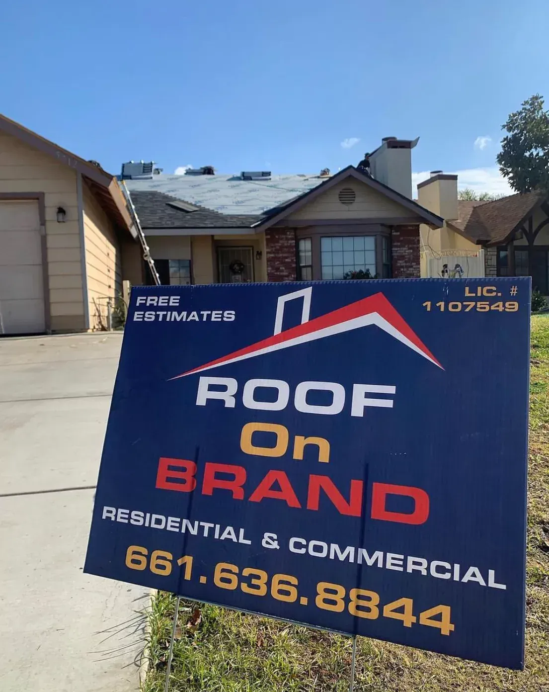 An advertisement for roof on brand residential and commercial