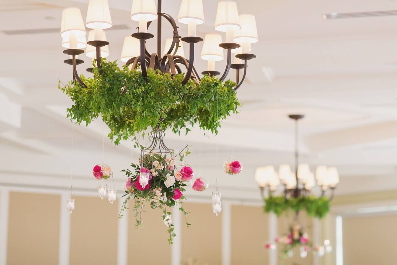 greenery on chandeliers