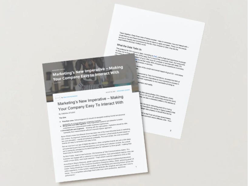 Two overlapping printed documents on a white background, one with a dark header and one tilted behind it.