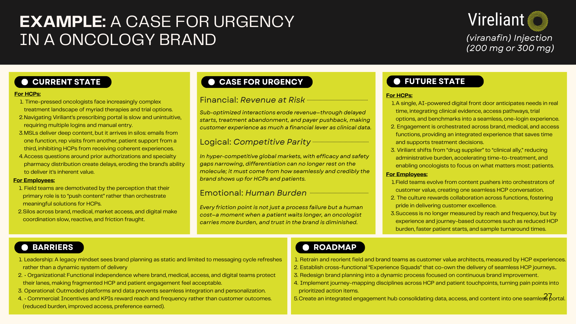 Poster titled “A case for legacy in a 21st-century era” with five yellow text panels on a black background.