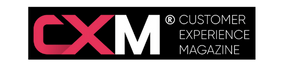 CXM Customer Experience Magazine logo in pink, white, and black on a black background