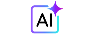AI logo with black letters in a rounded square outlined in purple and cyan, plus a purple sparkle