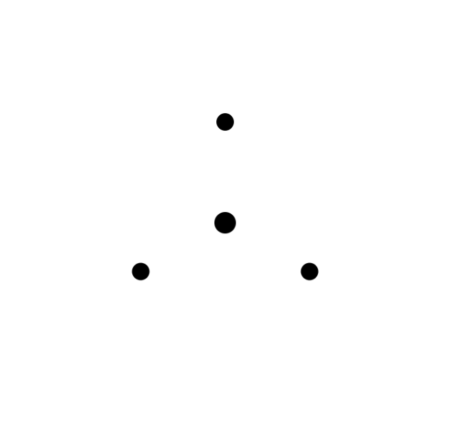 Four black dots arranged in a triangle on a white background