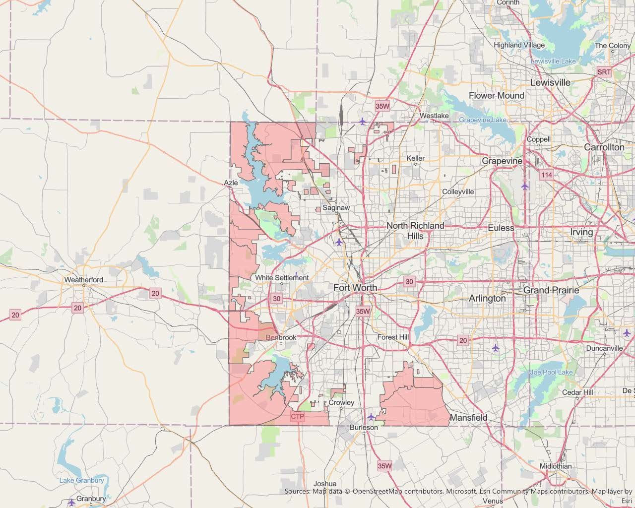 A map of the emergency service district 9-1-1 map