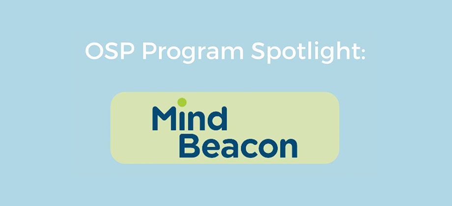 The mind beacon logo is on a blue background.