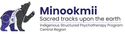 Logo for Minookmii: Sacred tracks upon the earth, featuring a stylized bear graphic next to the program title.