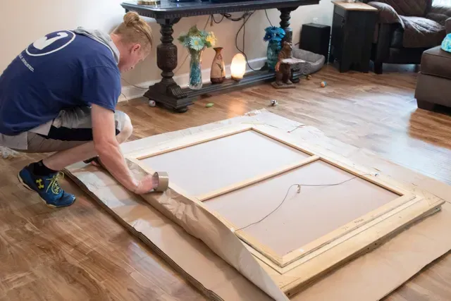 Moving boxes and furniture prepared for loading