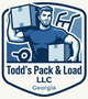 Todd’s Pack & Load LLC logo with mover carrying boxes in blue and white, Georgia