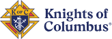 Knights of Columbus logo with gold emblem and blue banner on white background