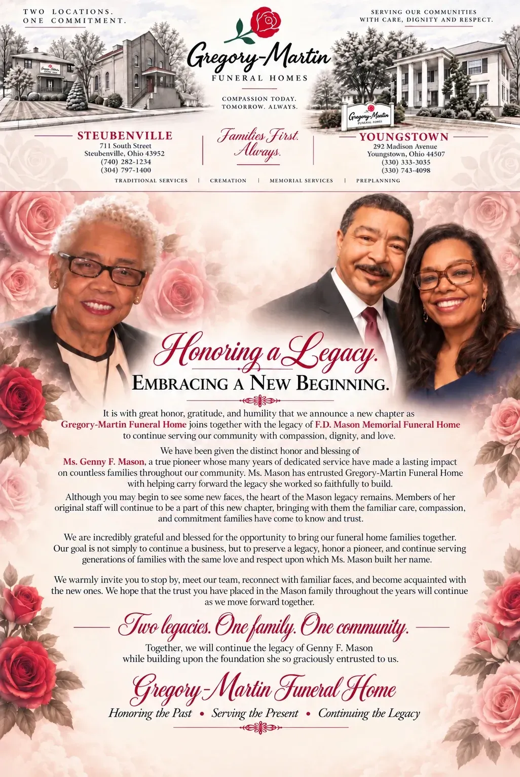 Wedding invitation with pink floral accents and a smiling couple photo at the bottom.