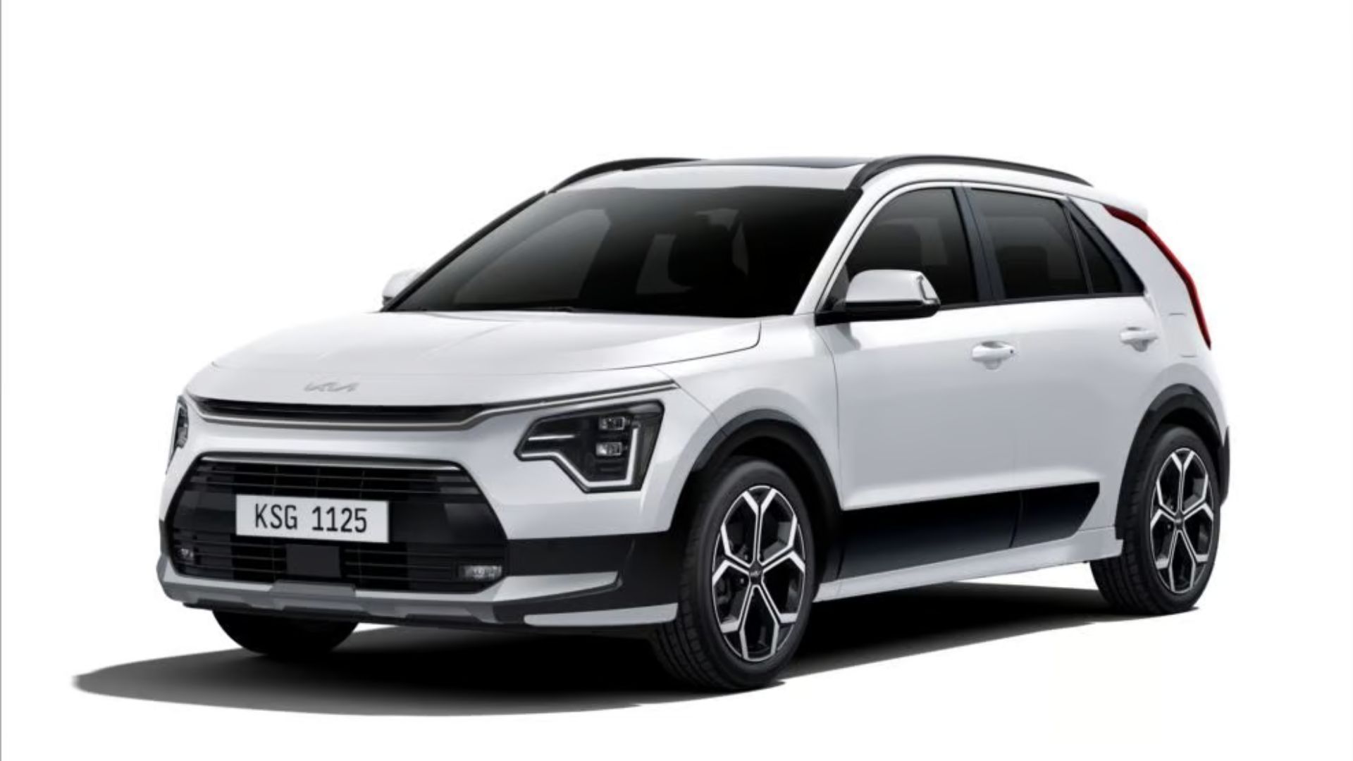 White compact SUV with black roof and trim, shown in a front three-quarter view on a white background