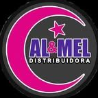 Logotipo circular en negro y rosa de “AL&MEL Distribuidora” con una estrella.