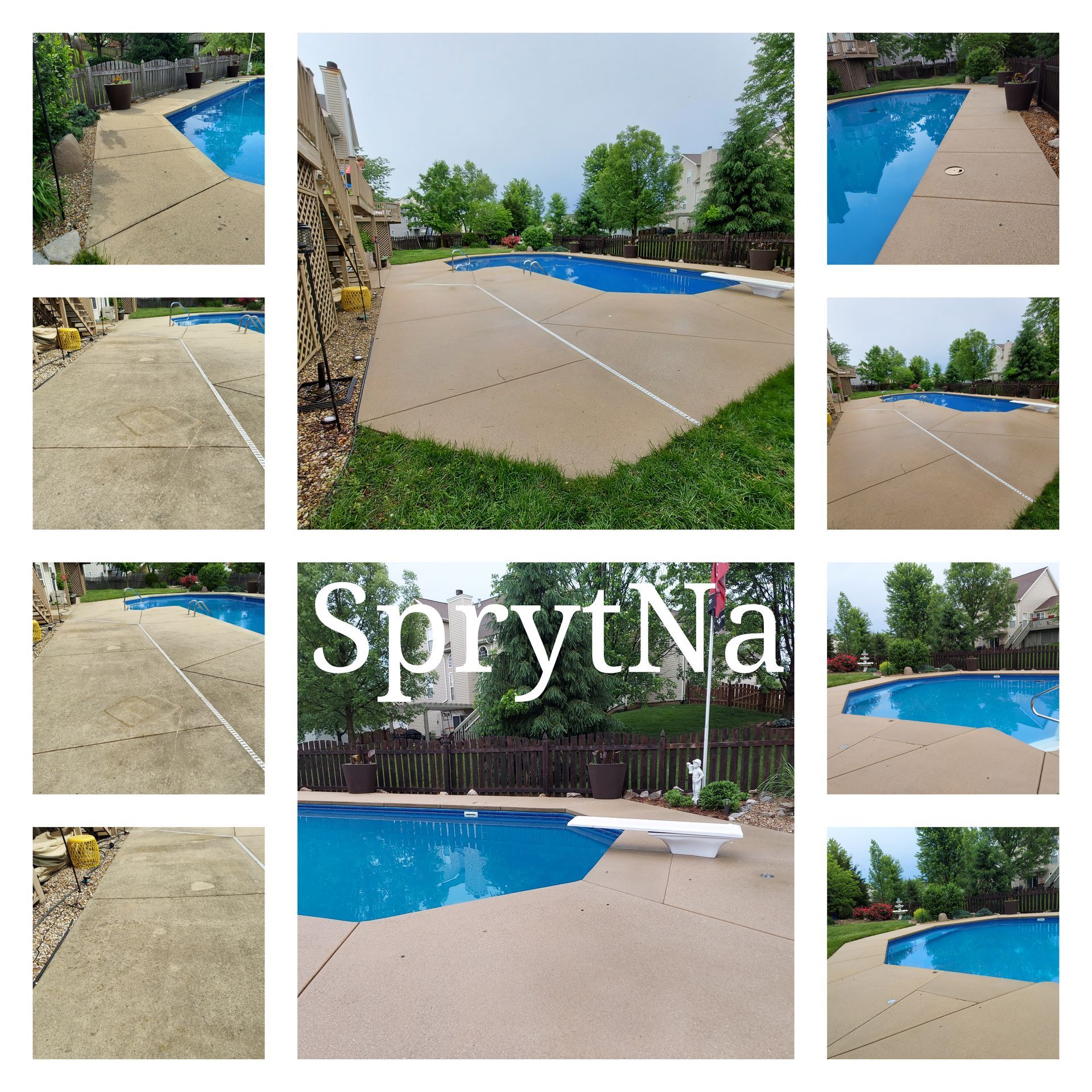 Before and after concrete cleaning in Belleville, IL. SprytNa Exterior Cleaning removes deep stains and organic growth.