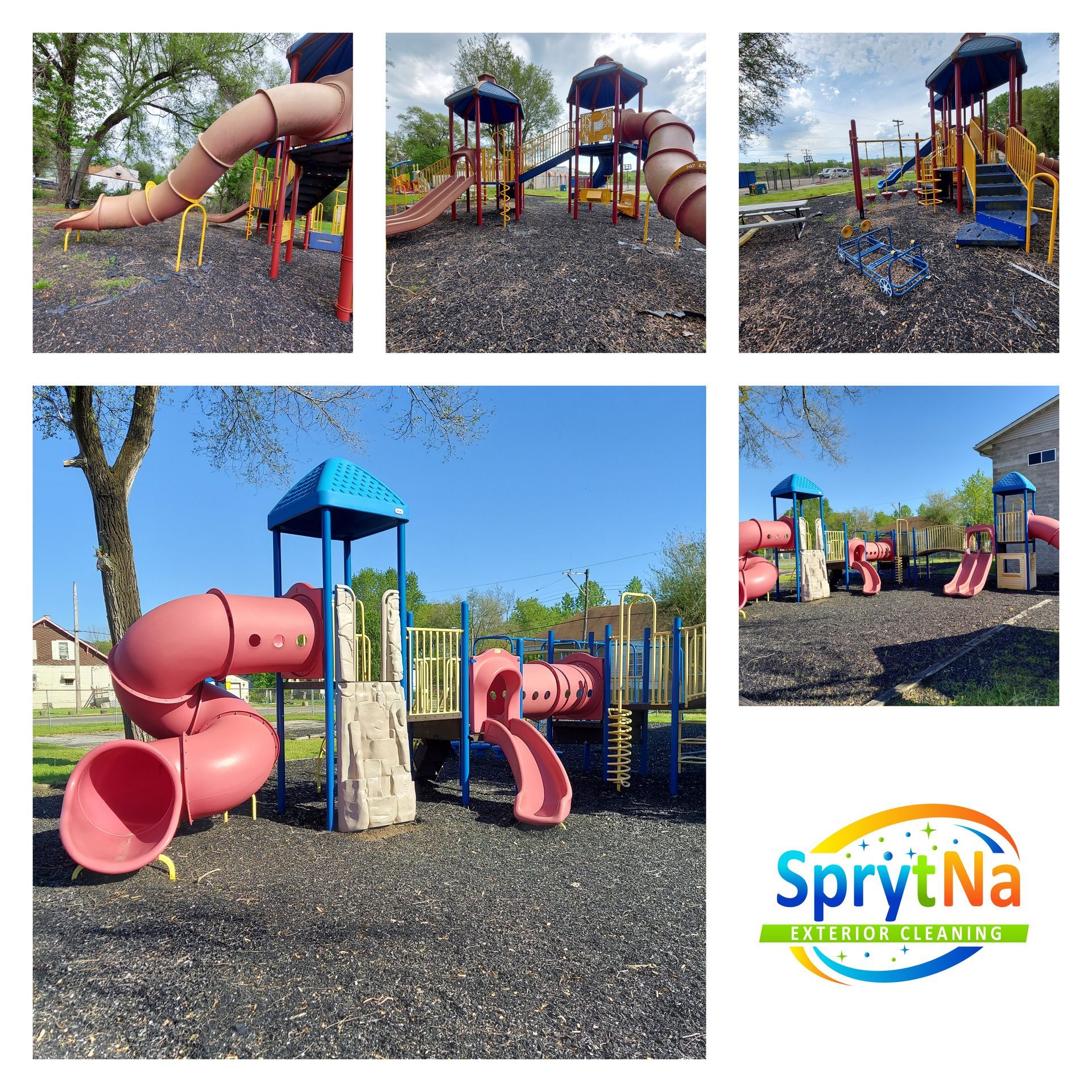Safe playground equipment cleaning in East Saint Louis, IL. Sanitizing play sets to keep kids safe. SprytNa Exterior.